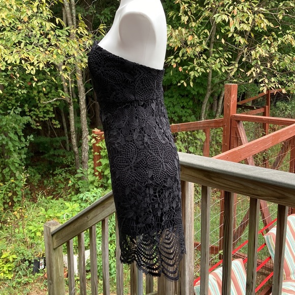 Black lace on black cocktail/formal strapless dress with flapper hem size M - Picture 4 of 6